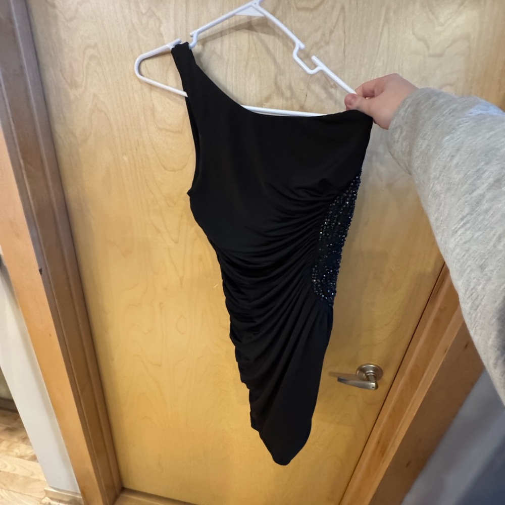 Arden B Black One-Shoulder Dress with Sparkle